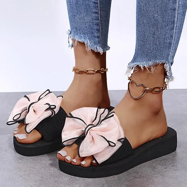 Women's Fashion Casual Bow Wedge Beach Slippers 25745246C