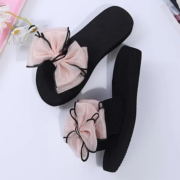 Women's Fashion Casual Bow Wedge Beach Slippers 25745246C