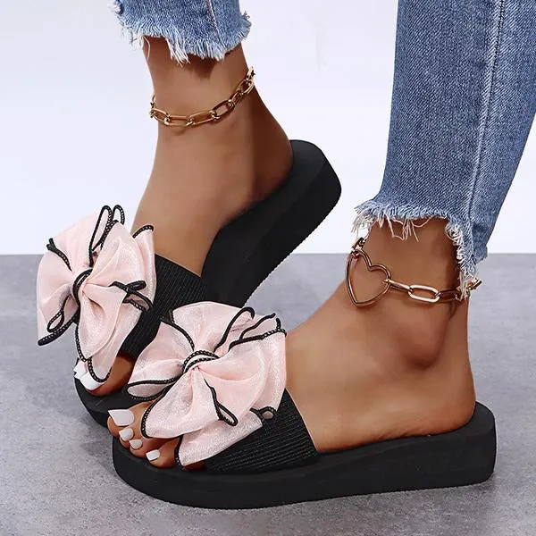 Women's Fashion Casual Bow Wedge Beach Slippers 25745246C