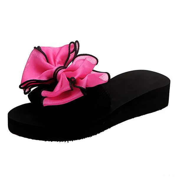 Women's Fashion Casual Bow Wedge Beach Slippers 25745246C