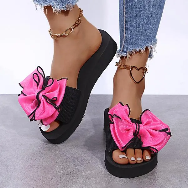 Women's Fashion Casual Bow Wedge Beach Slippers 25745246C