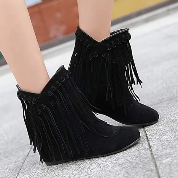 Women's Suede Fringe Ankle Boots 49472471C