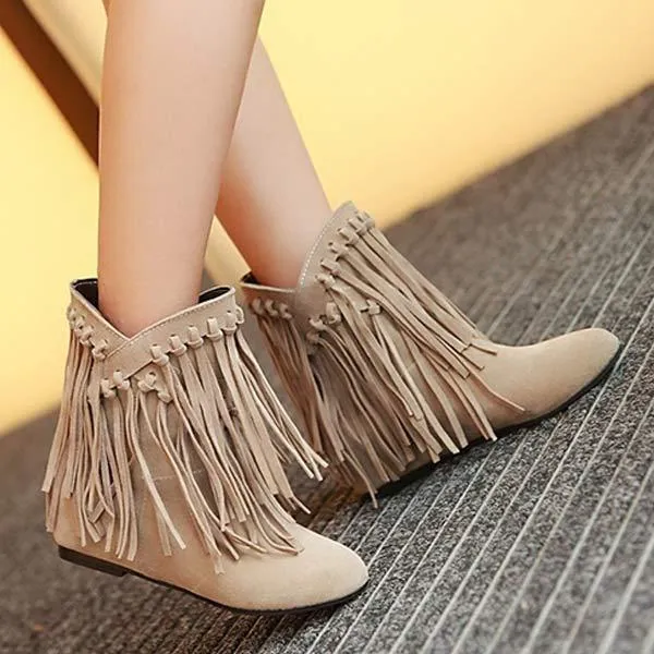 Women's Suede Fringe Ankle Boots 49472471C
