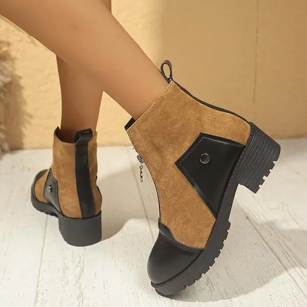 Women's Vintage Patchwork Front Zipper Ankle Boots 09857484S