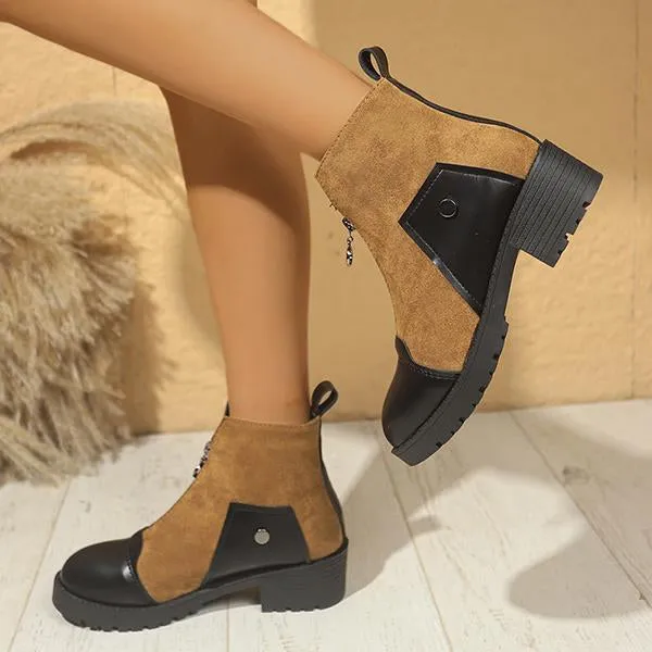 Women's Vintage Patchwork Front Zipper Ankle Boots 09857484S
