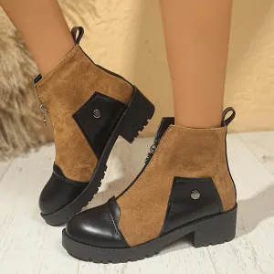 Women's Vintage Patchwork Front Zipper Ankle Boots 09857484S