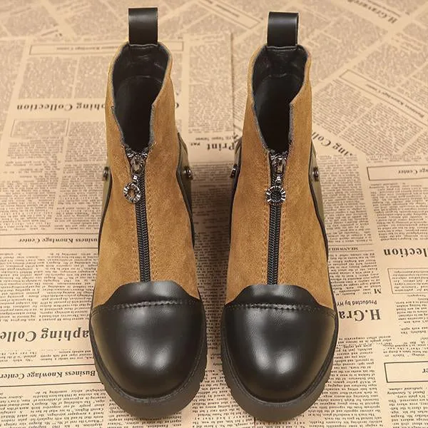 Women's Vintage Patchwork Front Zipper Ankle Boots 09857484S