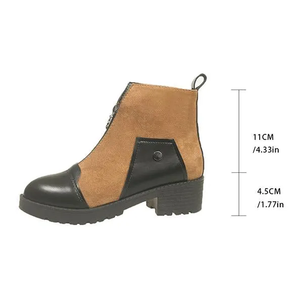 Women's Vintage Patchwork Front Zipper Ankle Boots 09857484S